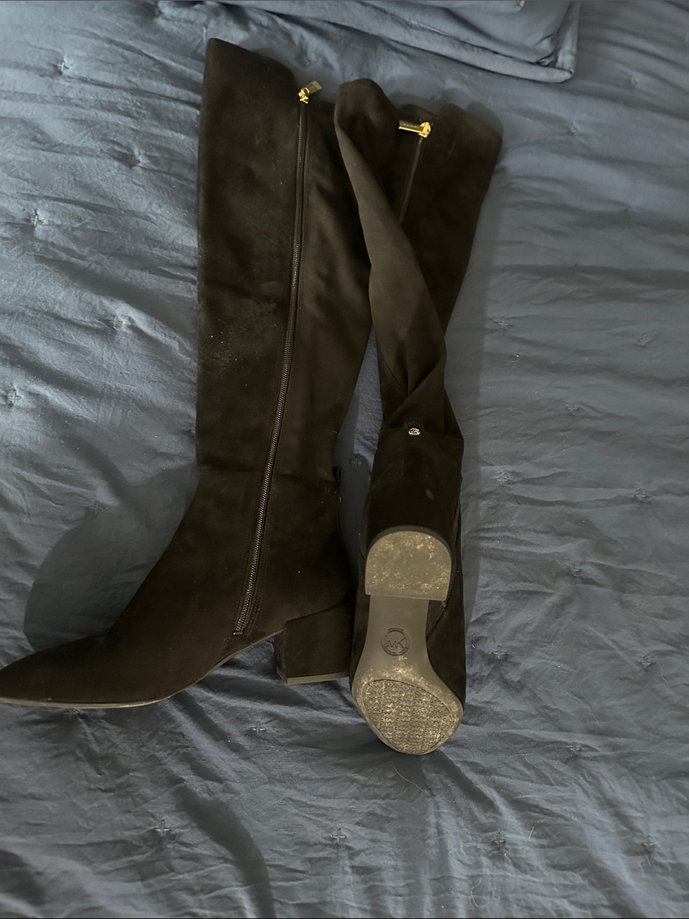 Michael Kors Black Suede Over-the-Knee Block Heel Boots
